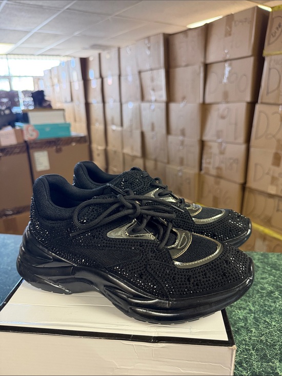 Guess Shoes - Guess Black Rhinestone Lace-Up Sneakers